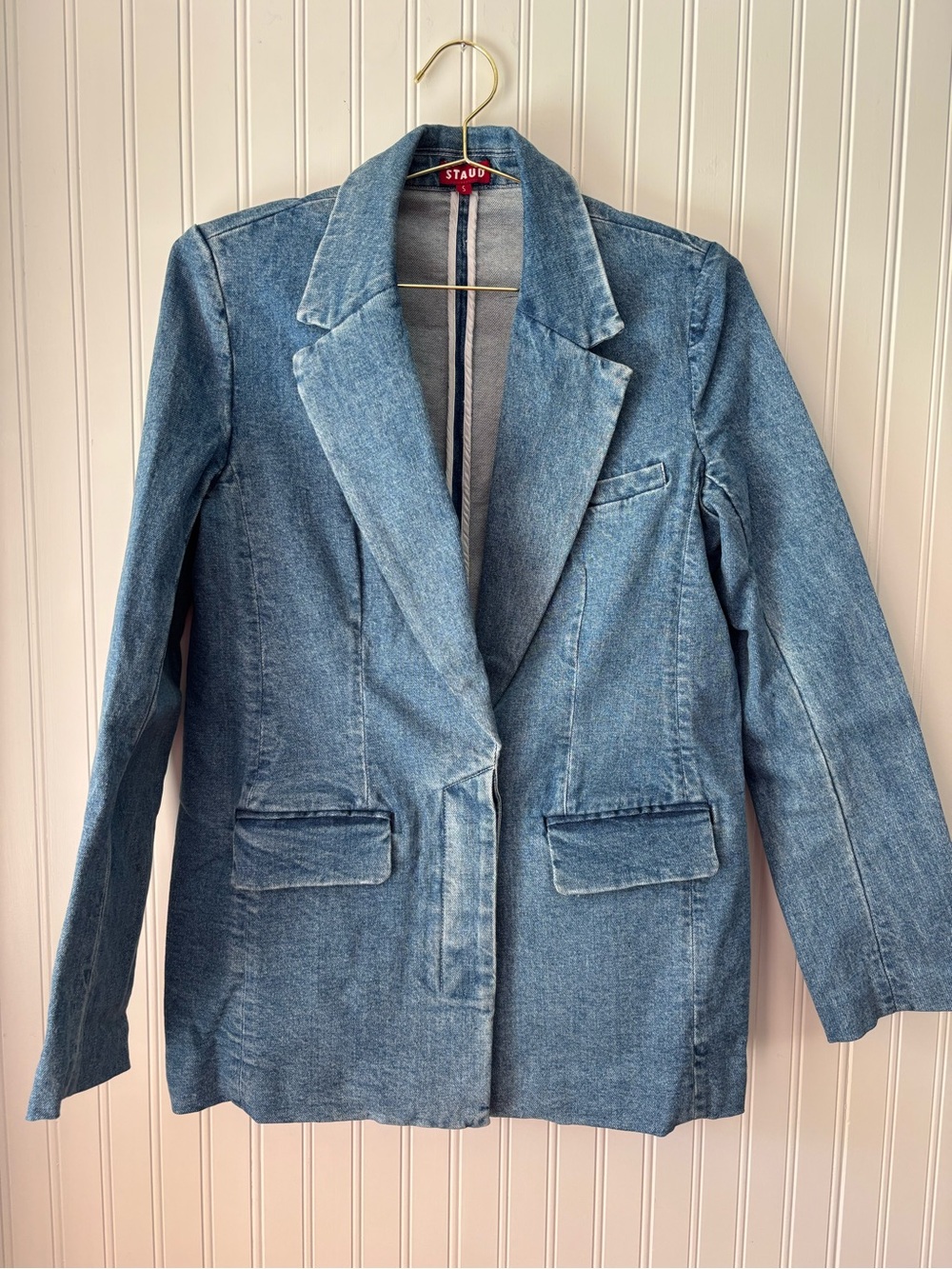 STAUD Light Blue Denim Blazer Jacket